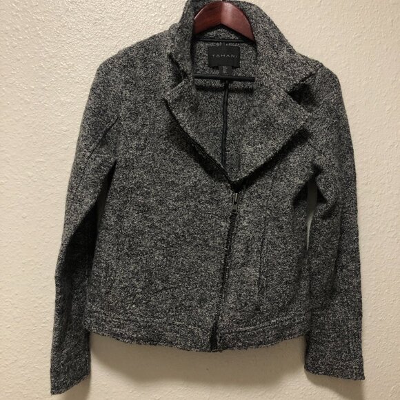 Tahari wool blend jacket small s blazer fitted chic full zip pockets - Picture 2 of 11